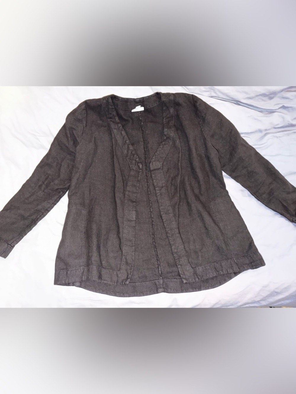 J. Jill Black Linen Open Front Cardigan / Lightweight Jacket Topper Lagenlook